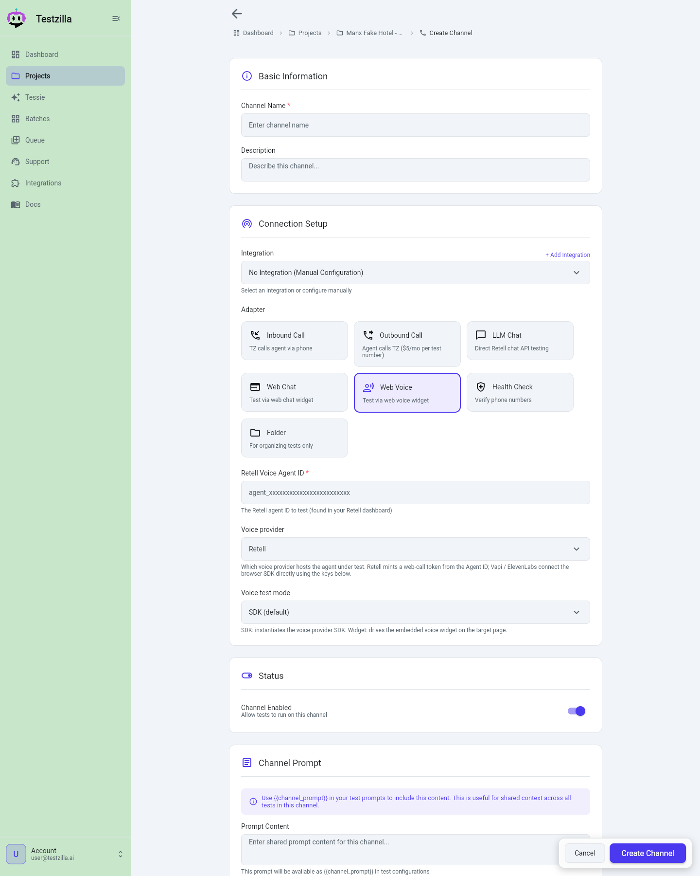 Creating a Web Voice channel