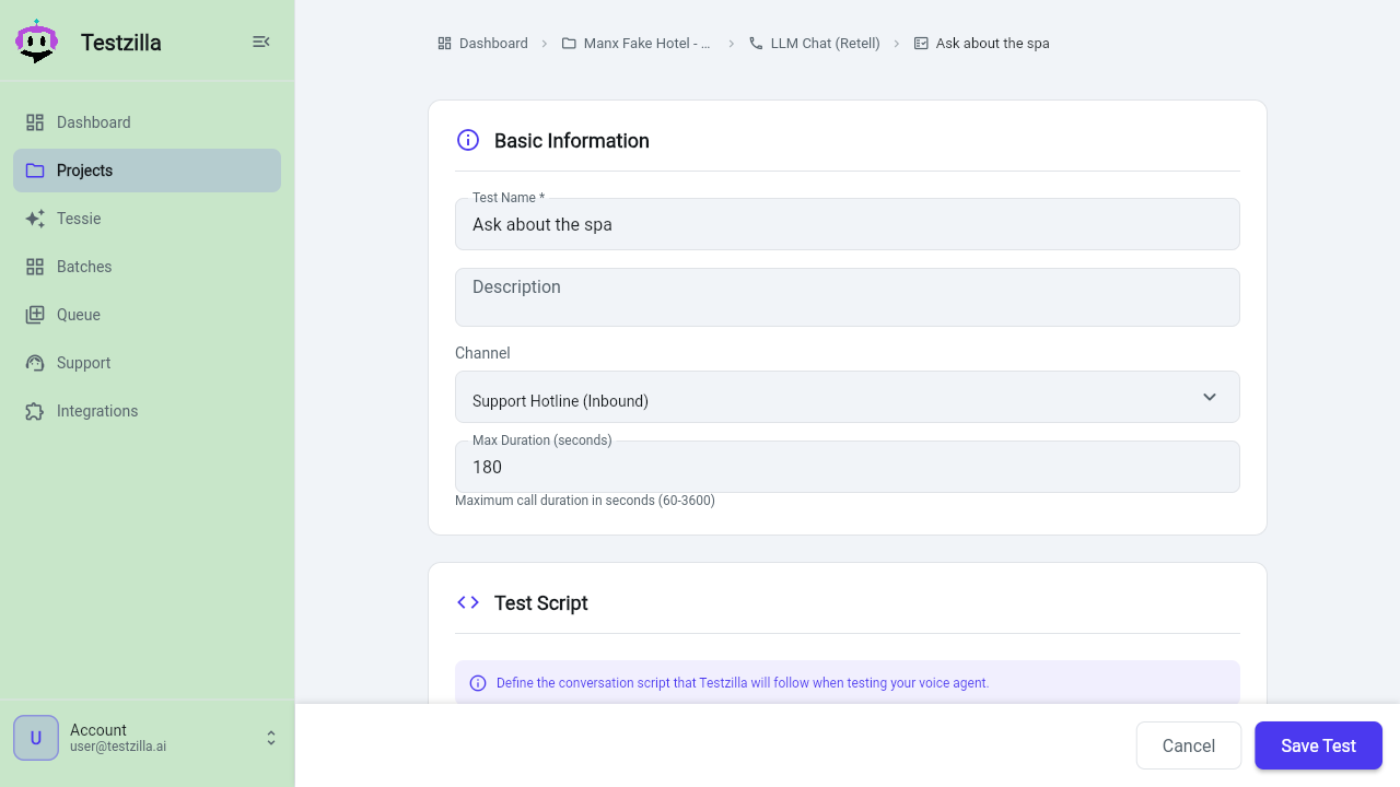 Authoring a test with scenario and pass criteria
